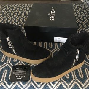 Black suede J-slides